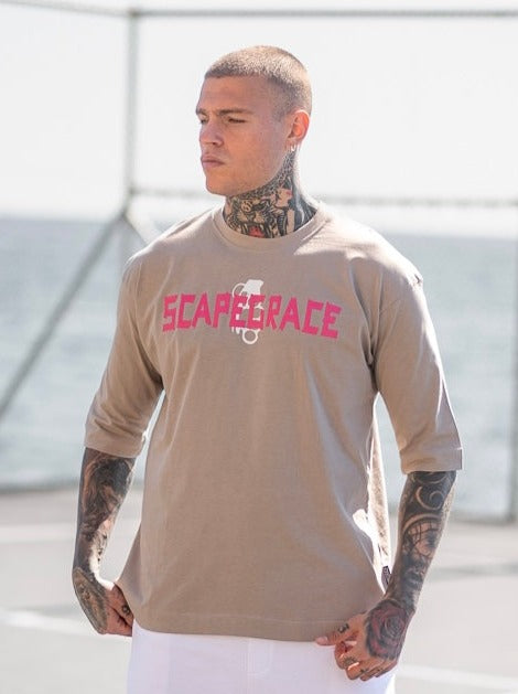 Scapegrace Taped Logo T-shirt - stone grey