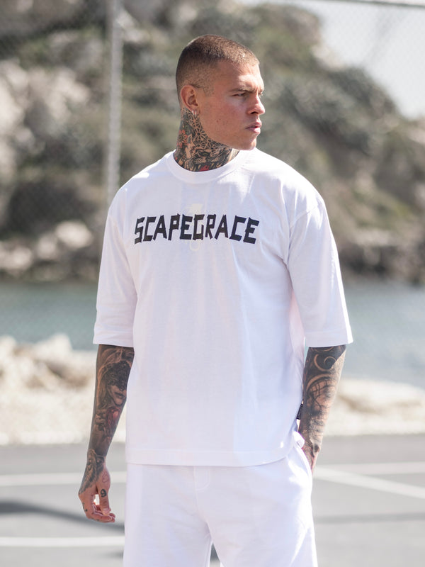 SCAPEGRACE TAPED LOGO T-SHIRT - WHITE